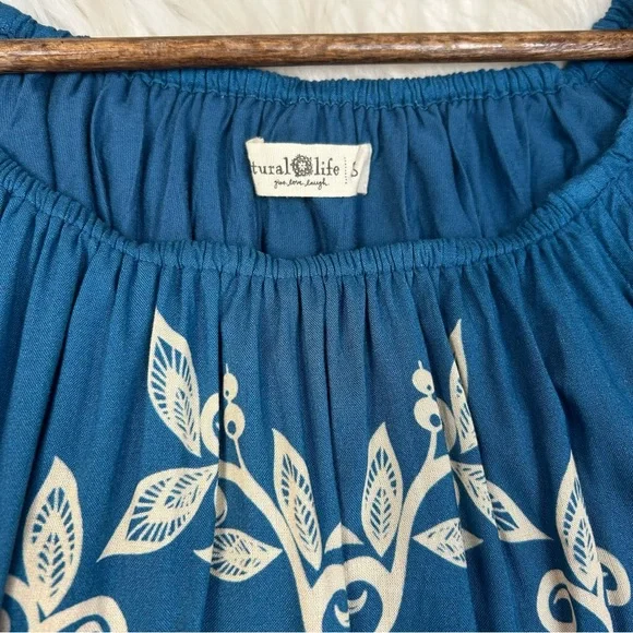 Natural Life SABRINA Cropped Top Shirt Womens Small Blue Floral Boho Beach - Picture 5 of 12